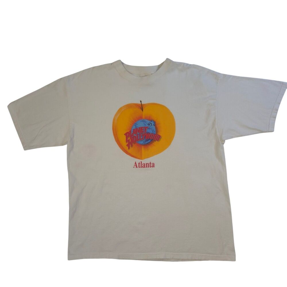Vintage 1991 Planet Hollywood Atlanta White T-Shirt Adult XL Made in USA Retro